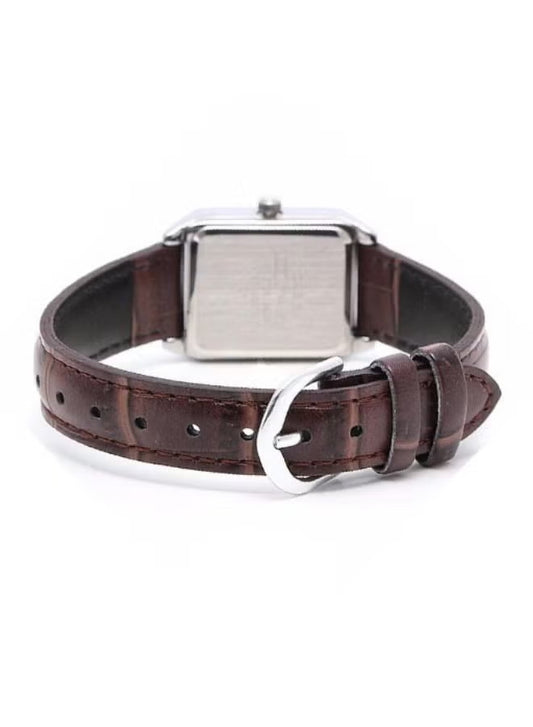 CASIO Women's Rectangular Leather Strap White Roman Dial Watch LTP-V007L-7B2UDF