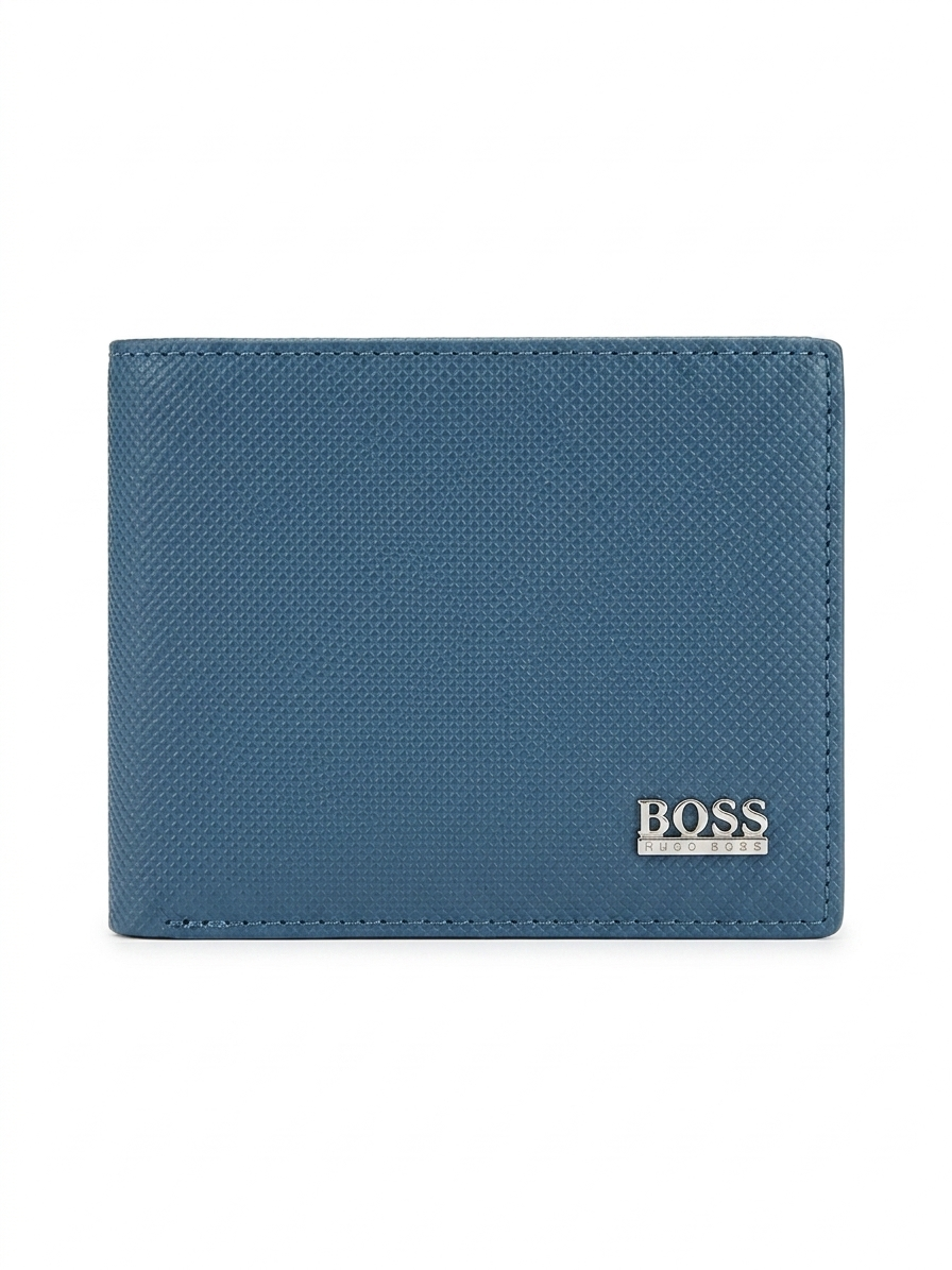 Hugo Boss Textured Leather Bifold Wallet (Classic Blue)