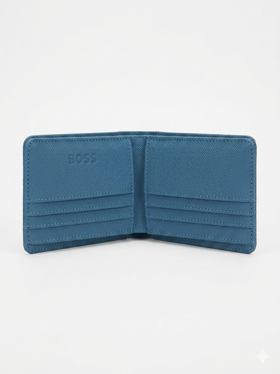 Hugo Boss Textured Leather Bifold Wallet (Classic Blue)