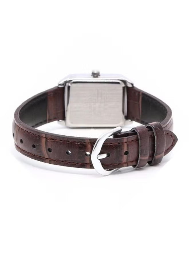 CASIO Women's Rectangular Leather Strap White Roman Dial Watch LTP-V007L-7B2UDF