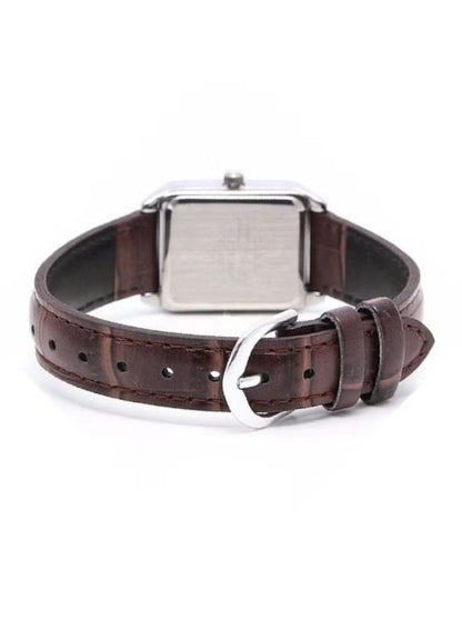 CASIO Women's Rectangular Leather Strap White Roman Dial Watch LTP-V007L-7B2UDF
