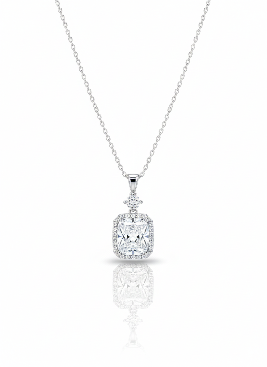 A sterling silver necklace with a minimalist, outline-style butterfly pendant, displayed against a soft neutral background.